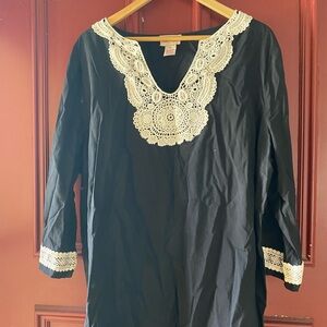 Toffee Apple Lace Detail Bodice V Beck 3/4 Length Sleeves Black Tunic Size XXL‎